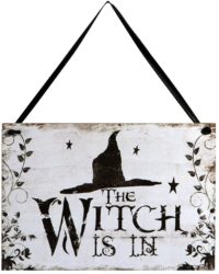 Outdoor vintage outdoor Halloween decorations - Plaque Board for Haunted House - Witch is in